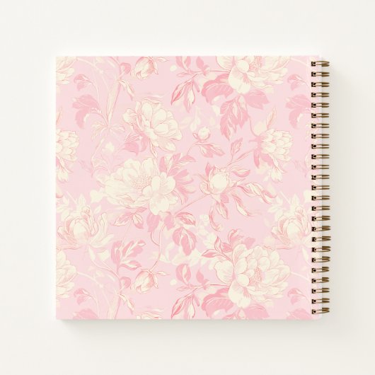 Minimalist Stripe Soft Peach Floral Square ノートブック (裏面)