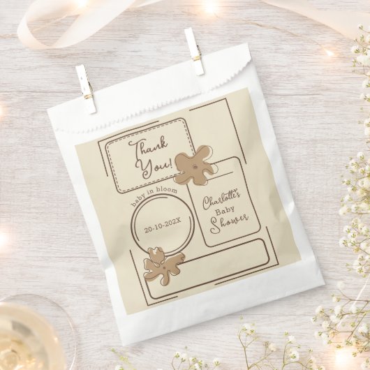 Minimalist Style Flower Notes Baby Shower フェイバーバッグ (クリップ留めされた状態)