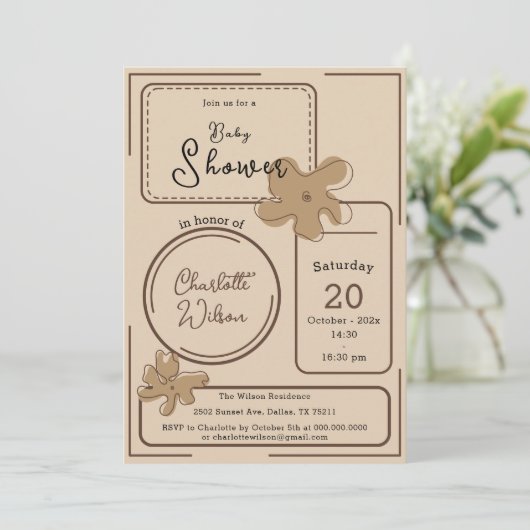 Minimalist Style Flower Notes Baby Shower 招待状 (スタンド正面)