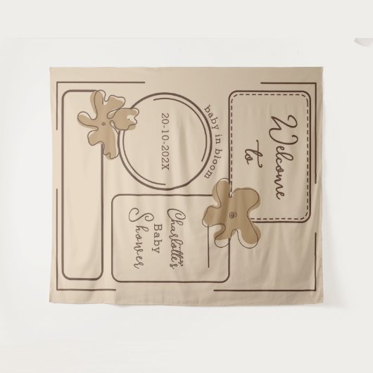 Minimalist Style Flower Notes Baby Shower Backdrop タペストリー (正面(横))