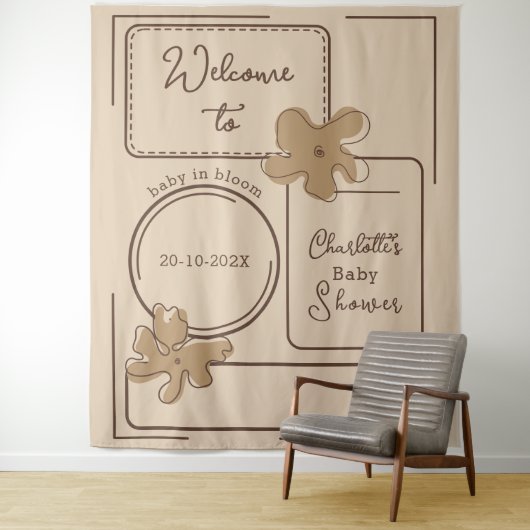 Minimalist Style Flower Notes Baby Shower Backdrop タペストリー (インサイチュ)