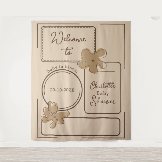 Minimalist Style Flower Notes Baby Shower Backdrop タペストリー (正面)
