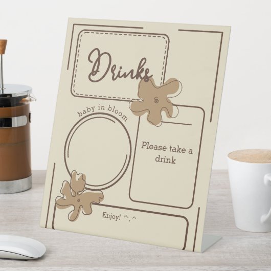 Minimalist Style Flower Notes Baby Shower Drinks 台座サイン (インサイチュ)