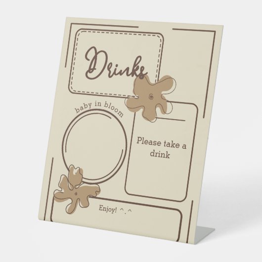 Minimalist Style Flower Notes Baby Shower Drinks 台座サイン (正面)