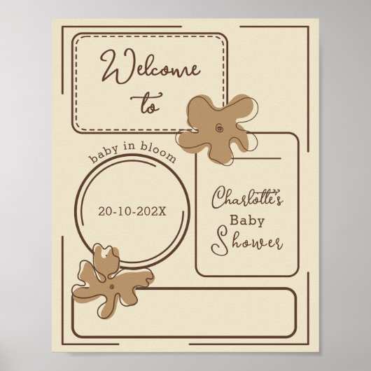 Minimalist Style Flower Notes Baby Shower Welcome ポスター (正面)