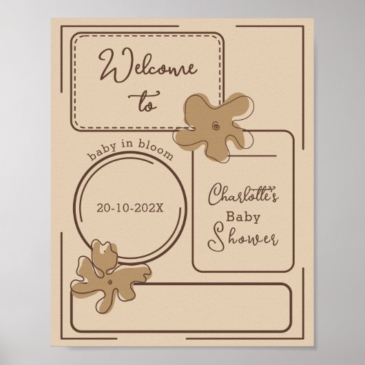 Minimalist Style Flower Notes Baby Shower Welcome ポスター (正面)