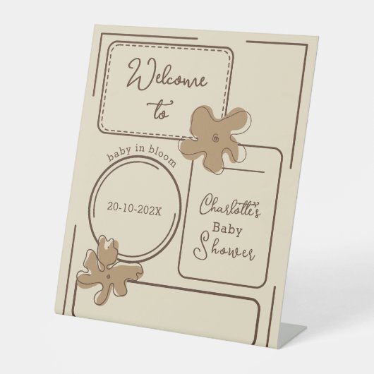 Minimalist Style Flower Notes Baby Shower Welcome 台座サイン (正面)