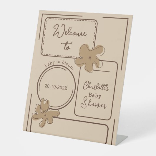 Minimalist Style Flower Notes Baby Shower Welcome 台座サイン (正面)