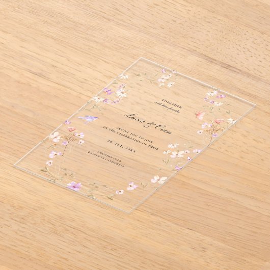 Minimalist Stylish Flowers Wedding アクリル招待状 (レイダウン)