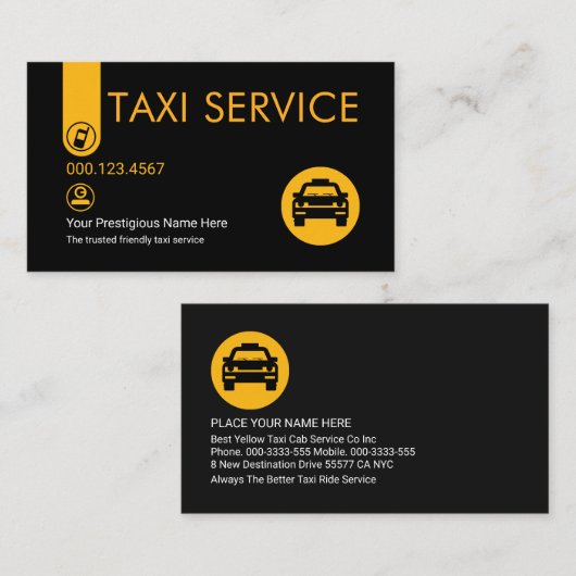 Minimalist Stylish Yellow Taxi Tab 名刺 (正面/裏面)