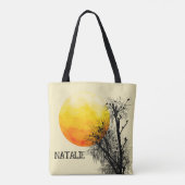 Minimalist Sun and Birds Watercolor Personalized トートバッグ (裏面)