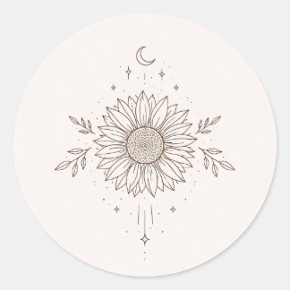 Minimalist Sunflower & Moon Design ラウンドシール