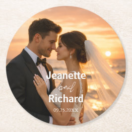 Minimalist Sunset Beach Romantic Wedding Vows  ラウンドペーパーコースター