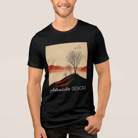 Minimalist Sunset Landscape Tree Silhouette トライブレンドＴシャツ (正面)