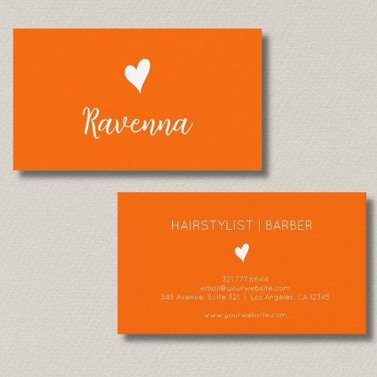Minimalist Sunset Orange White Heart Barber Name 名刺