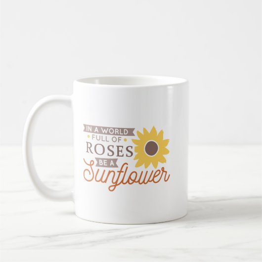 Minimalist Sunshine Positivity Sunflower Quote コーヒーマグカップ (左)