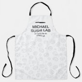 Minimalist Sushi Pattern with Chef Knife Typograph エプロン (正面)
