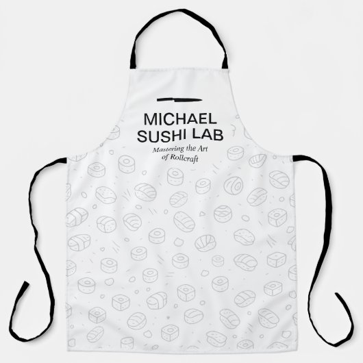 Minimalist Sushi Pattern with Chef Knife Typograph エプロン (正面)