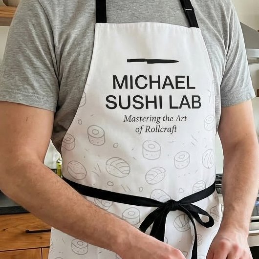 Minimalist Sushi Pattern with Chef Knife Typograph エプロン