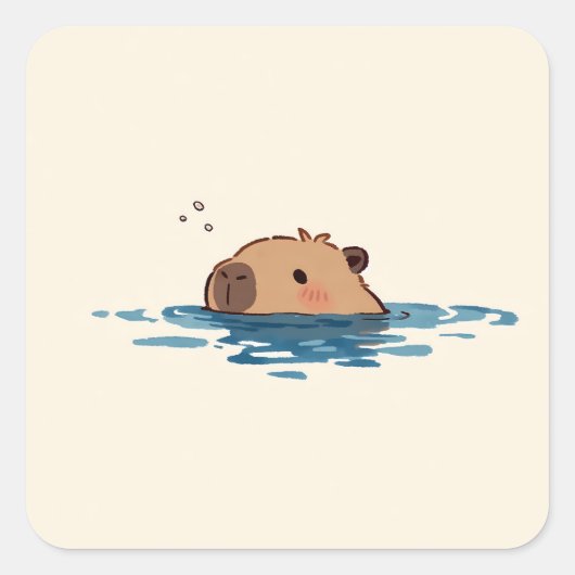Minimalist Swimming Capybara Illustration スクエアシール (正面)