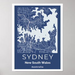 Minimalist Sydney Map | Modern Blue Gray Wall Art ポスター