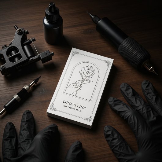 Minimalist Tattoo Artist Card with QR Code 名刺