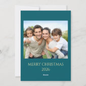 Minimalist Teal and Gold Photo Christmas シーズンカード (裏面)