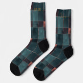 Minimalist Teal & Burgundy Christmas Plaid Custom ソックス (左)