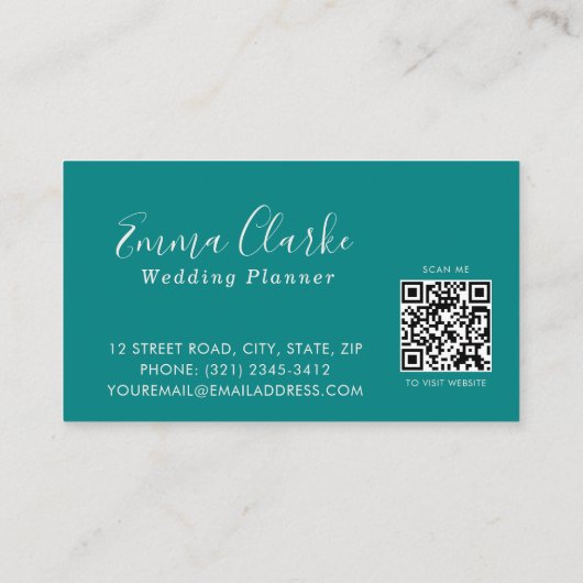 Minimalist Teal Green Scan Code Business Card 名刺 (裏面)