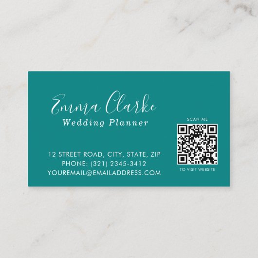 Minimalist Teal Green Scan Code Business Card 名刺 (裏面)