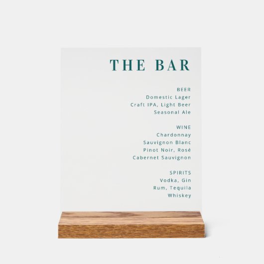 Minimalist Teal Menu Sign アクリルサイン (正面)