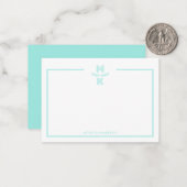Minimalist Teal Two Border Monogram Note Card ノートカード (正面/裏面インサイチュ)
