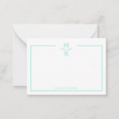 Minimalist Teal Two Border Monogram Note Card ノートカード (正面)