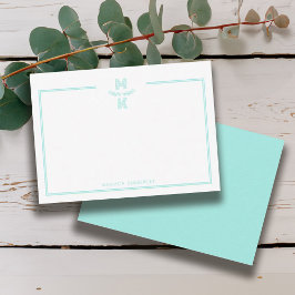 Minimalist Teal Two Border Monogram Note Card ノートカード
