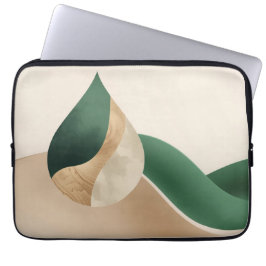Minimalist Teardrop Wave Beige and Green ラップトップスリーブ