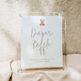 Minimalist Teddy Bear Baby Shower Diaper Raffle ポスター
