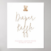 Minimalist Teddy Bear Baby Shower Diaper Raffle ポスター (正面)