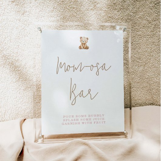 Minimalist Teddy Bear Baby Shower Momosa Bar ポスター