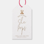 Minimalist Teddy Bear Baby Shower Pop It ギフトタグ (正面)