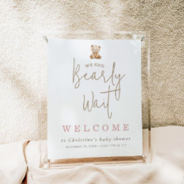 Minimalist Teddy Bear Baby Shower Welcome ポスター