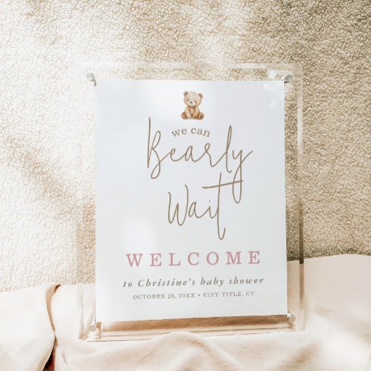 Minimalist Teddy Bear Baby Shower Welcome ポスター