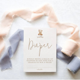 Minimalist Teddy Bear Diaper Raffle Baby Shower エンクロージャーカード