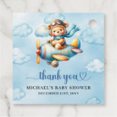 Minimalist Teddy Bear Pilot Airplane Blue Brown フェイバータグ (裏面)