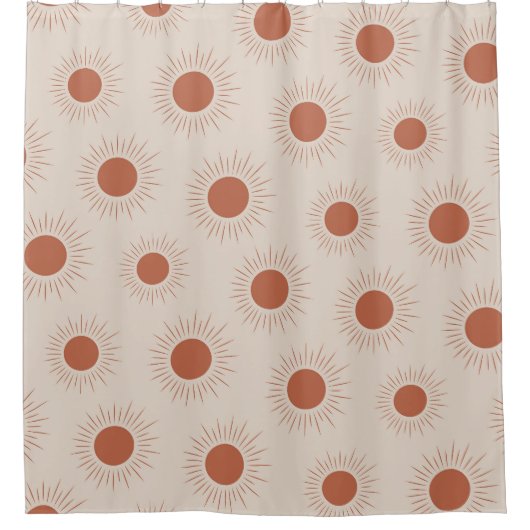Minimalist Terracotta Abstract Boho sun pattern シャワーカーテン (正面)