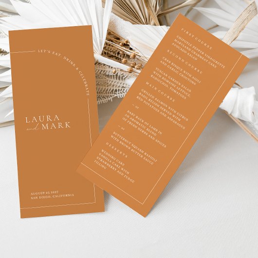 Minimalist Terracotta Boho Arch Wedding Menu メニュー