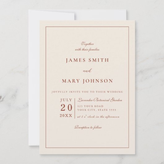 Minimalist Terracotta Burnt Orange Boho Wedding 招待状 (正面)