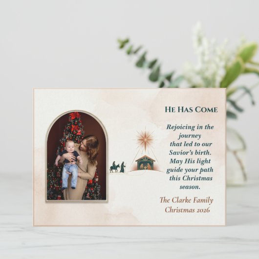 Minimalist Terracotta Nativity Journey Arch Photo シーズンカード (スタンド正面)