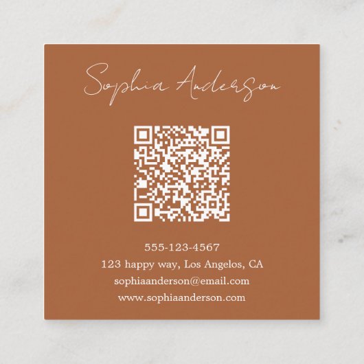 Minimalist Terracotta Qr Code Square Business コーリングカード (裏面)