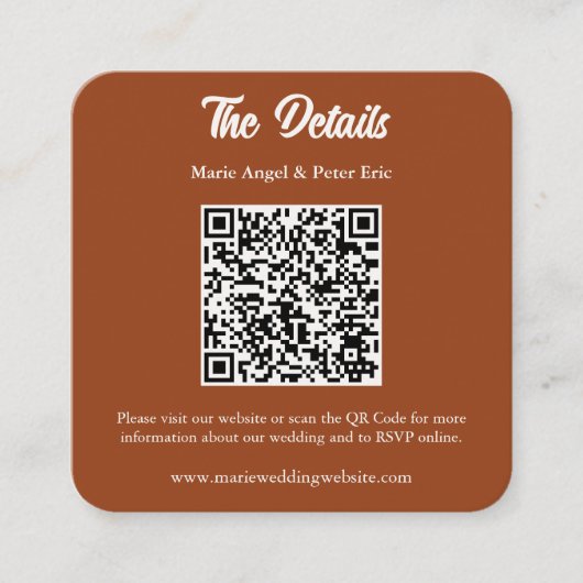Minimalist Terracotta Wedding QR Code Enclosure スクエア名刺 (正面)