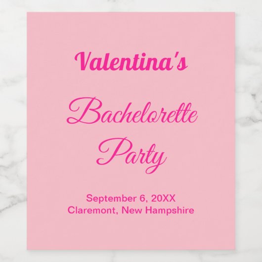 Minimalist Text-Based Pink Bachelorette Party ワインラベル (シングルラベル)